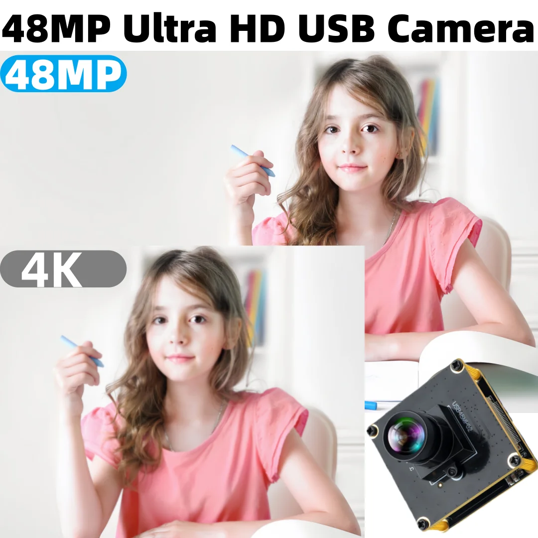 ELP 48MP Ultra HD USB Camera Module No Distortion 90 degree 8000x6000P Lightburn Camera for Laser engraving,UVC for Raspberry pi