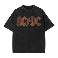 Camiseta lavada AC-DC con Logo rojo desgastado, banda de música Rock, camisetas Vintage de Hip Hop, ropa de calle de gran tamaño, camisetas para hombres y mujeres
