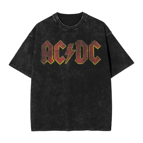 Camiseta lavada AC-DC con Logo rojo desgastado, banda de música Rock, camisetas Vintage de Hip Hop, ropa de calle de gran tamaño, camisetas para hombres y mujeres