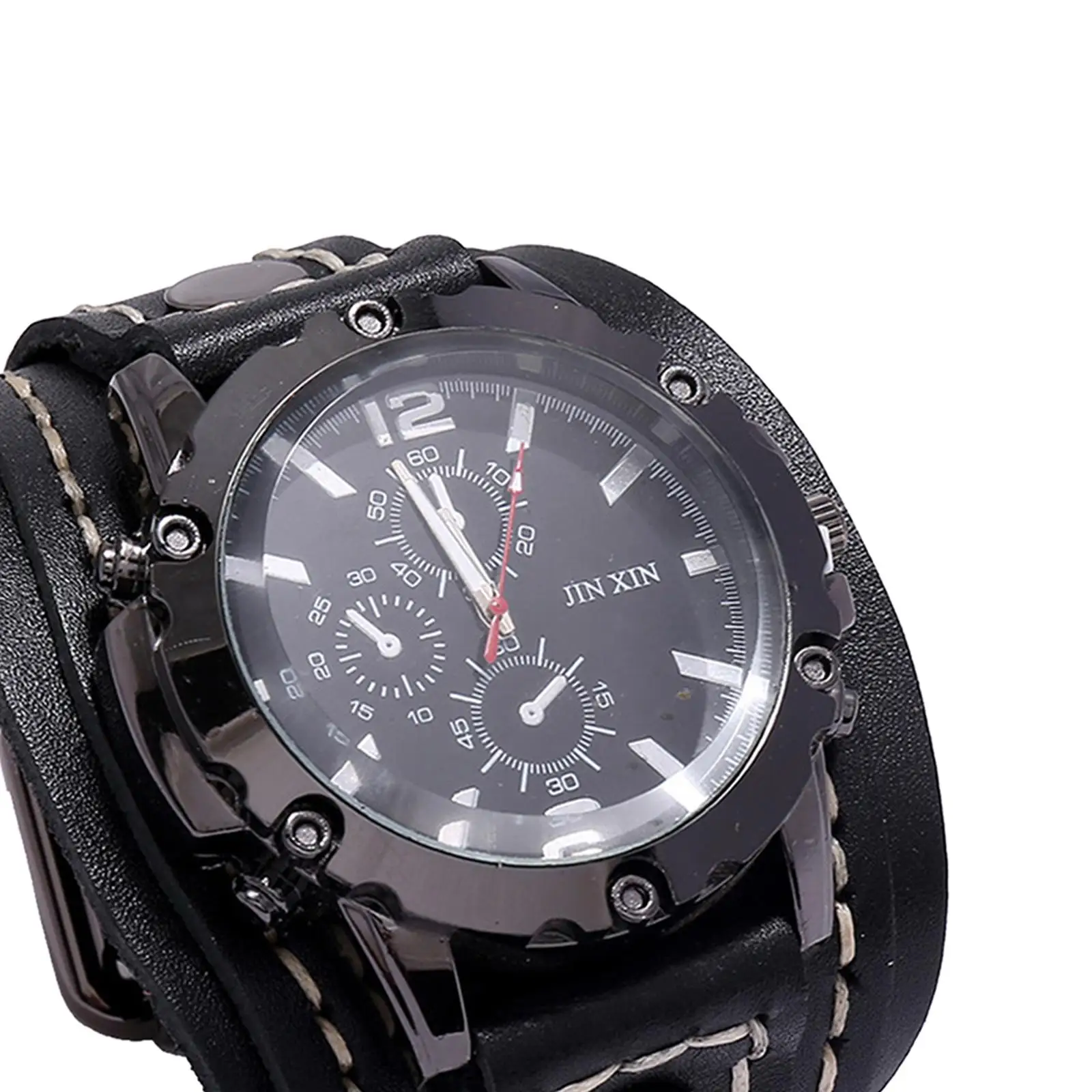 Retro Punk Men Wristwatch Male Watch Bangles Adjustable Leather Strap Watch Band Cuff Hybrid Design Comfortable for Men Male