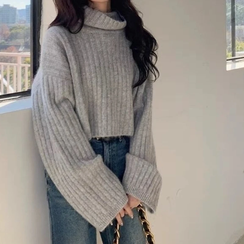 

Autumn and Winter Women's Thickened Turtleneck Sweater, Solid Color Versatile Base Top, Lazy Style Pullover with Stacked Collar