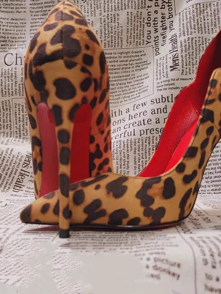 Spring new pointed toe shallow suede leopard pattern sexy OL single shoes banquet dress large size thin high-heeled women's shoe