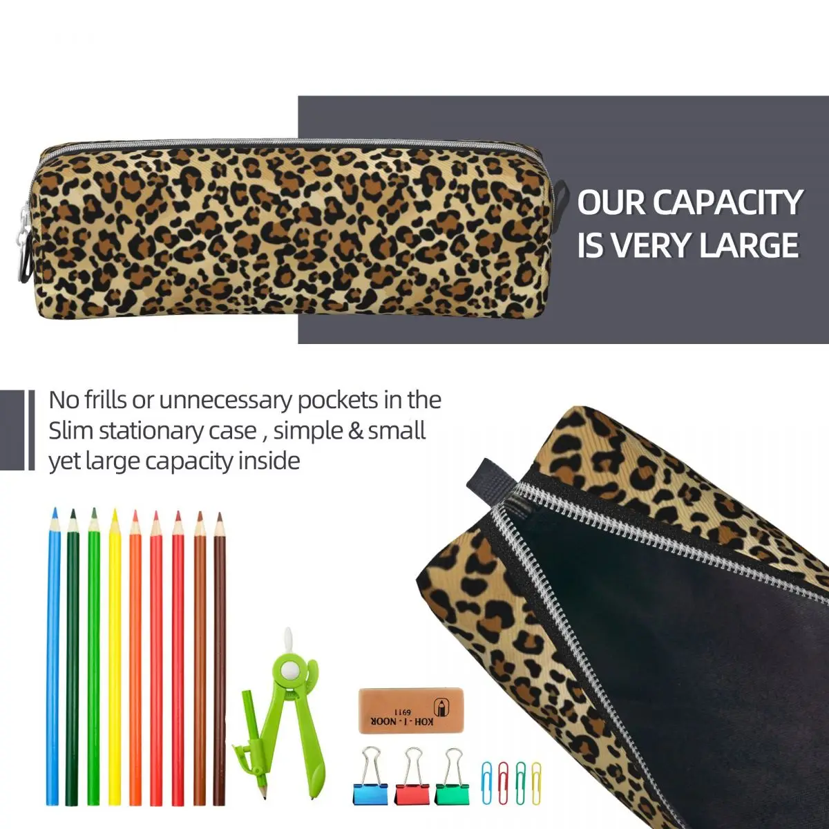 Imagem -06 - Estojo de Lápis Leopardo Animal Print Caixa de Caneta para Estudante Grande Bolsa de Armazenamento Material Escolar Acessórios Cosméticos