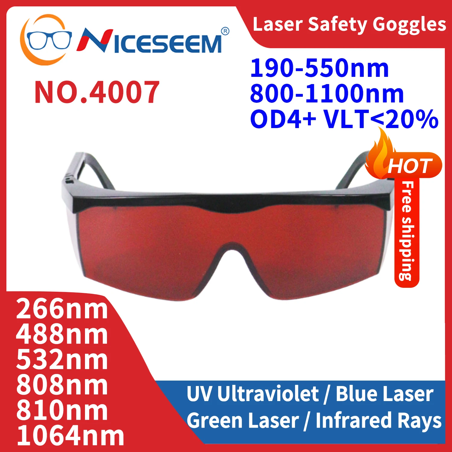 

1064nm Infrared Laser Safety Protective Glasses IPL Hair Removal 532nm Green 450nm Blue Protection Goggles Safety Glasses