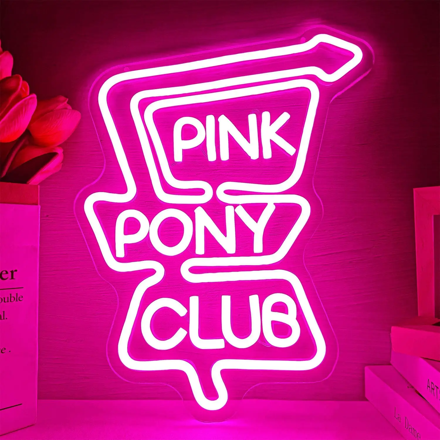 

Неоновая вывеска с питанием от USB для декора стен: светодиодный светильник Pink Pony Club, с регулировкой яркости, для спальни в стиле вестерн, бара, вечеринки и в качестве подарка
