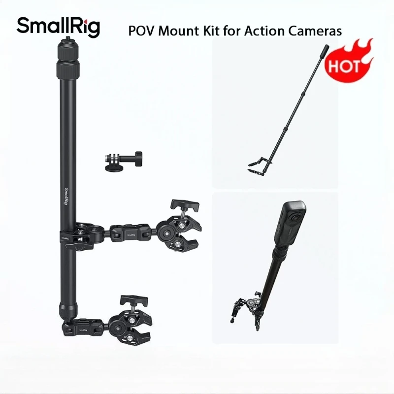 SmallRig Motorcycle Mount Kit for Insta360, Bicycle Handlebar Invisible Selfie Stick w Ball Heads Super Clamps for GoPro for DJI