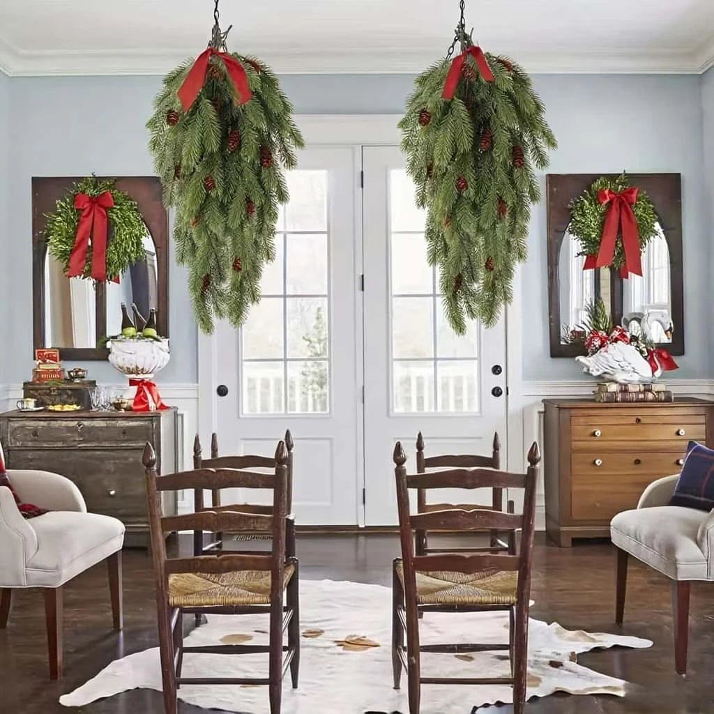 قطعتان من زينة دمعة الأرز الاصطناعية لعيد الميلاد، دمعة صنوبر نورفولك الثلجية الصناعية - عيد الميلاد - ديكور موسمي