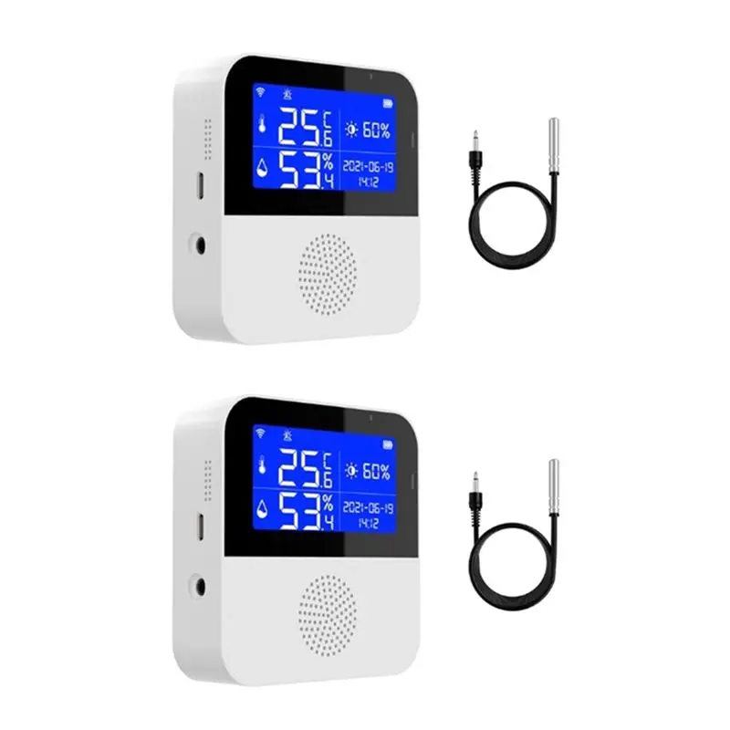 2PCS Tuya Wifi Temperature Humidity Sensor With External Probe LCD Screen Remote Monitor Home Dual Temperature Sensor-AA26