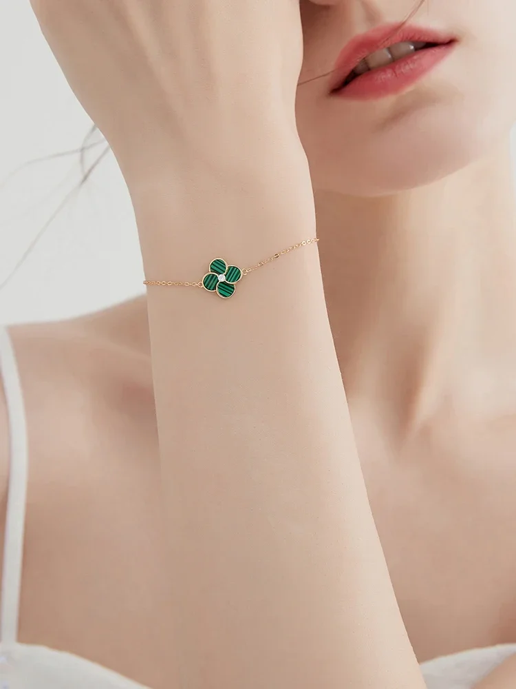 

925 silver imitation malachite four-leaf clover bracelet women's simple high-end exquisite jewelry