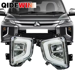1 Pair For Mitsubishi Triton L200 2019 2020 2021 LED DRL Daytime Running Lights Fog Lamp Cover with Yellow Turn Signal Lamp