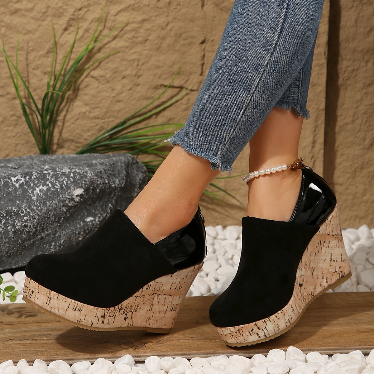 Womens Shoes Fashion Wedges Platform Shoes Retro Suede Casual Footwear Shallow Mouth High Heels Women Single Shoes Zapatos Mujer