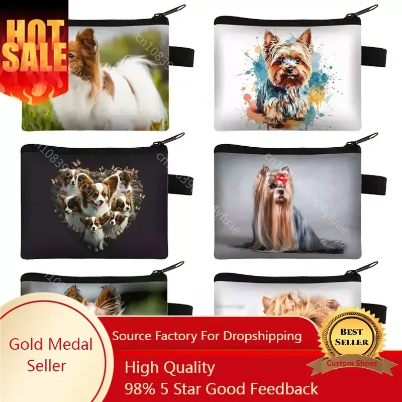 

Adorable Papillon Dog Coin Purse Kawaii Yorkshire Terrier Dog Wallet ID Credit Card Key Earphones Holder Coin Bag Zipper Pouch