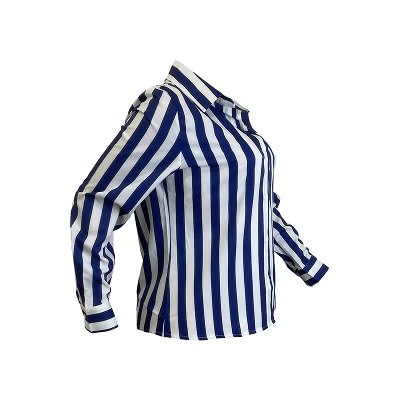 Stigende White Blue Striped Loose Fit Shirt Women Elegant Lapel Neck Button Blouse