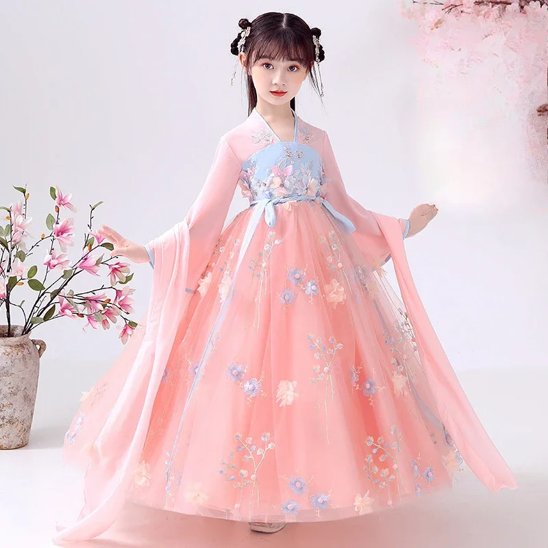 Summer Party Costume Girl Dresses Vintage Kids Clothes Vestido Casual Baby Chinese Hanfu Cosplay Children Princess Girls Dress