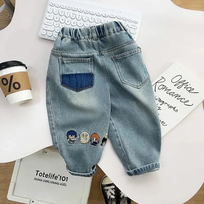 Children\'s Spring Embroidered Pants 2024 New Handsome Boys Versatile Soft Jeans Baby Spring Autumn Korean Edition Pants Trousers