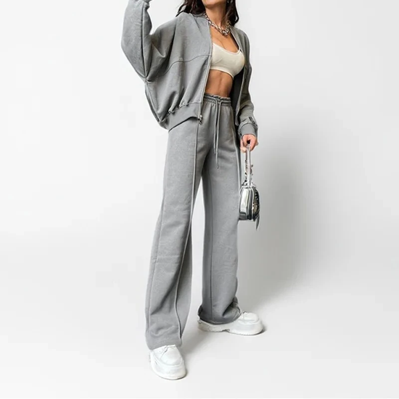 

Европейская и американская женская одежда, осенне-зимний костюм, новая мода, однотонный повседневный свободный уличный спортивный костюм-свитер, женский костюм