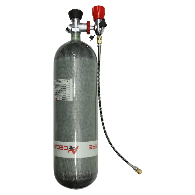 Цилиндр для подводного плавания Acecare из углеродного волокна 6,8 л CE 4500psi с черным манометром клапаном и наполнительной станцией, резьба M18 * 1,5 для дайвинга