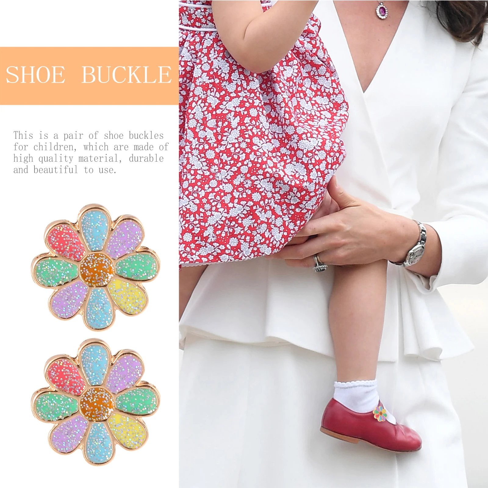 

1 Pair Flower Shoe Buckles Kids Alloy Decor Colorful Reusable Clips Assorted Sizes Perfect Fit All Occasions Shoe Decoration