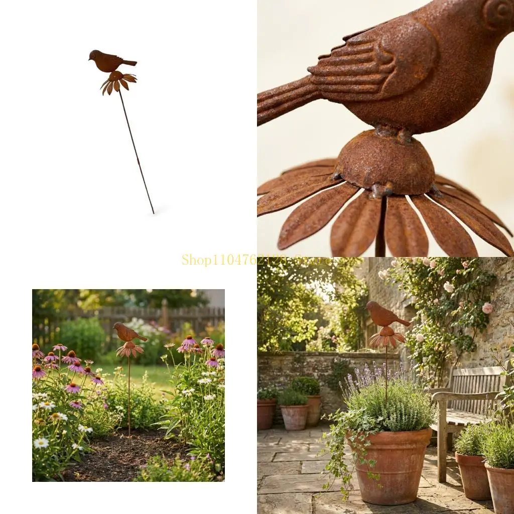 Handcrafted Iron Bird Figurine Enhances Garden And Porch Backyard Aesthetic best sale