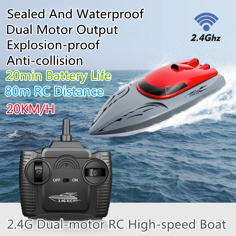 Dual-motor High Speed RC Boat 20KM/H 20Min Endure Sealed Waterproof Explosion-proof Anti-collision Remote Control Children Gift