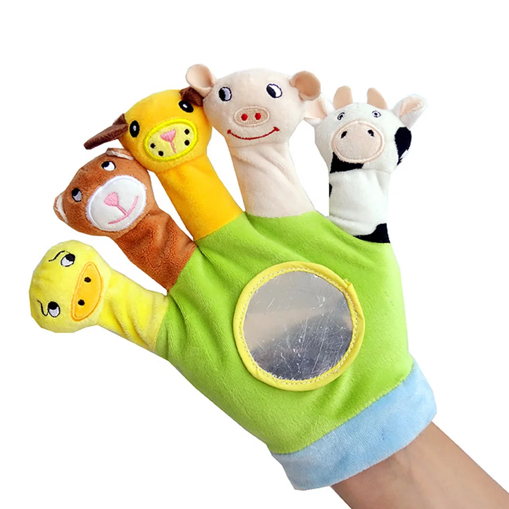 Five Finger Puppets Stuffed Toy Cartoon Plush Gloves for Toddlers 1-3 Green Child