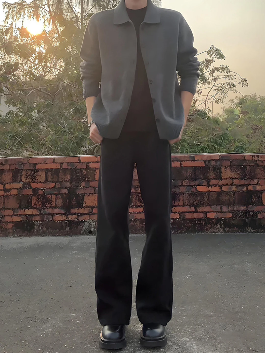 

Bla American Sle Straight Leg Men's Pants Spring Autumn Casual Wear Slim Fit Trousers with kets Pure Color