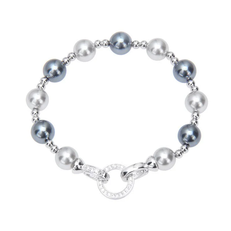 Collana di perle grigie in argento sterling S925 per la moda femminile Bracciale con perline rotonde eleganti e lussuose