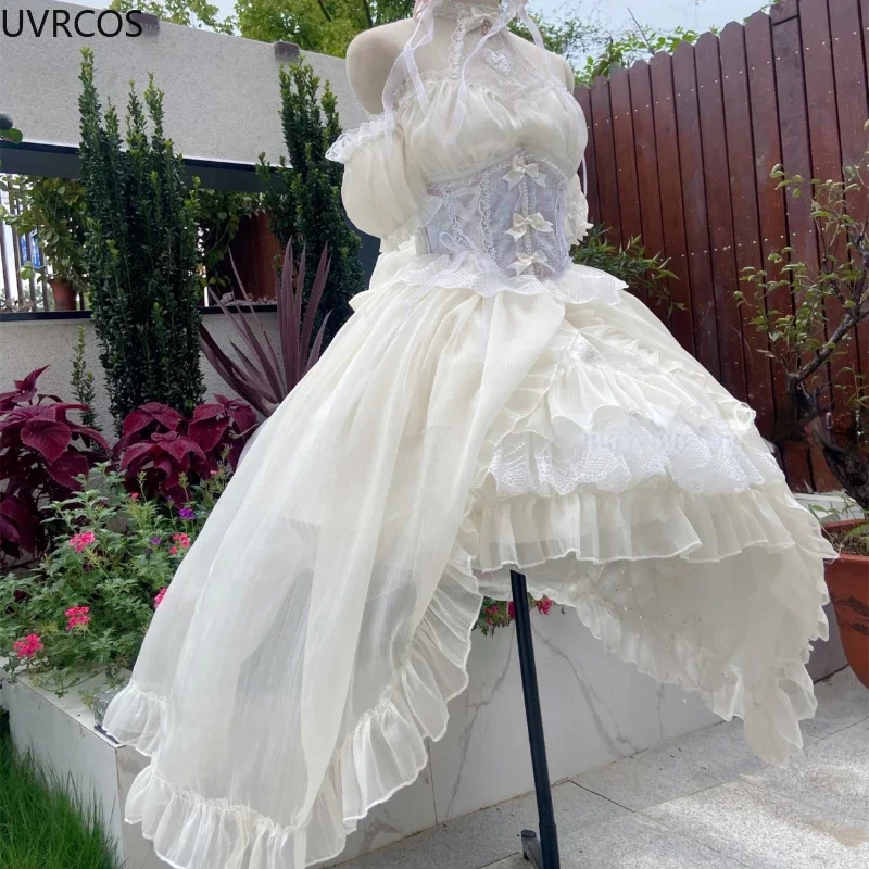 Gaun Lolita Victoria antik gaun Cosplay Kawaii renda bunga gaun Trailing wanita gaya Jepang elegan gaun pesta pernikahan