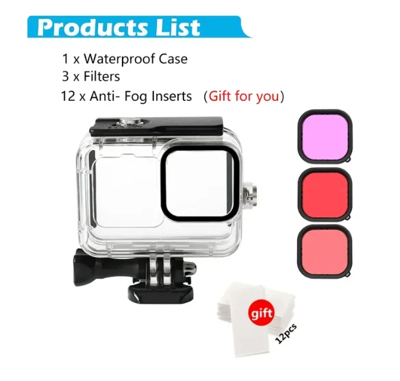 Waterproof Housing Silicone Sleeve Case Battery Side Cover Filter for GoPro Hero 12 11 10 9 Action Camera Go pro Accessories Kit