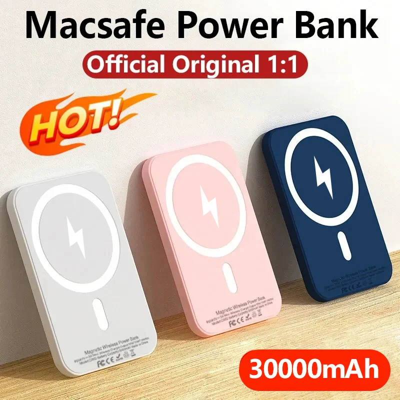 

30000mAh Portable Wireless Charger Macsafe Auxiliary Backup External Magnetic Battery Pack Power Bank for IPhone 16 15 14 13