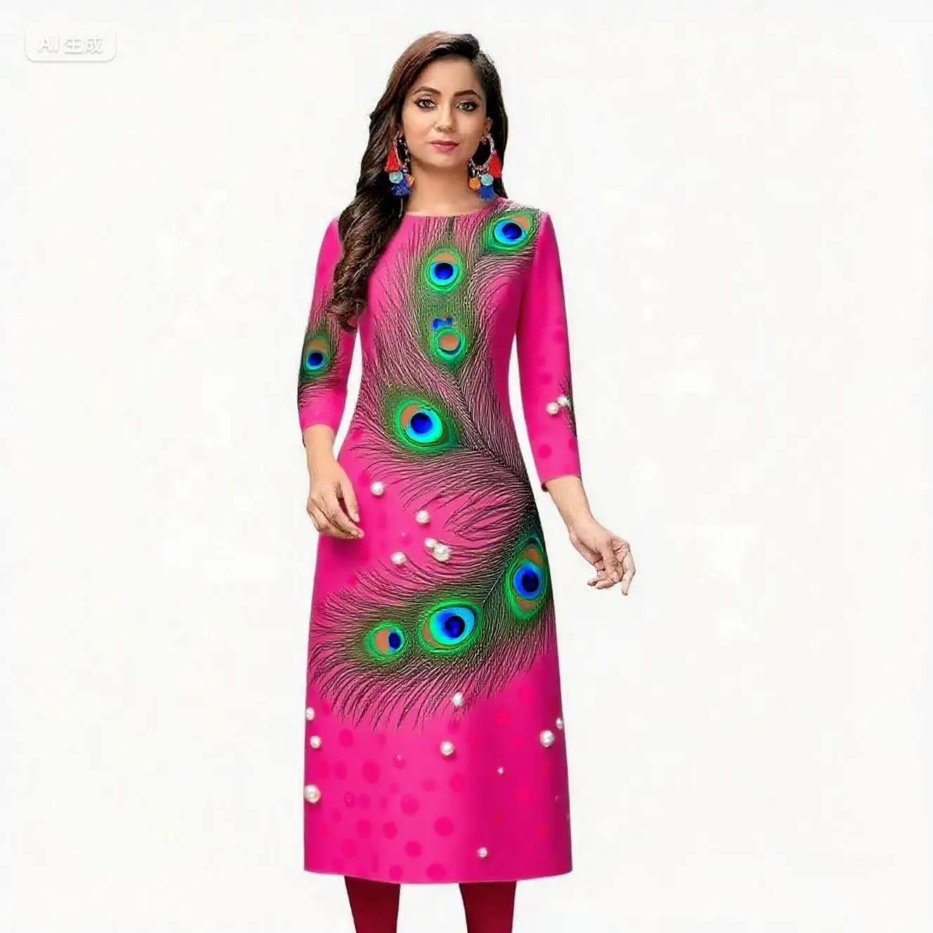 Muzułmańska Kurtta Damska Turecka Abaja Wygodna Sukienka Kurt Prosta Krój Tubowy Rozcięcie na dole Paw Casual Etniczna Bliskowschodnia Arabska