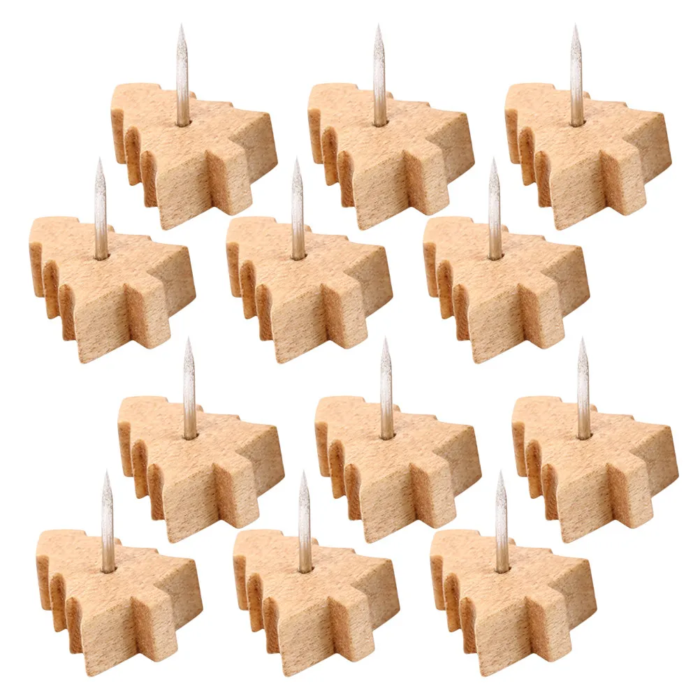 80Pcs Wooden Tree Pattern Push Pins Decorative Cork Board Pins for Photo Wall Message Boards Calendar Wooden Decorative Pin