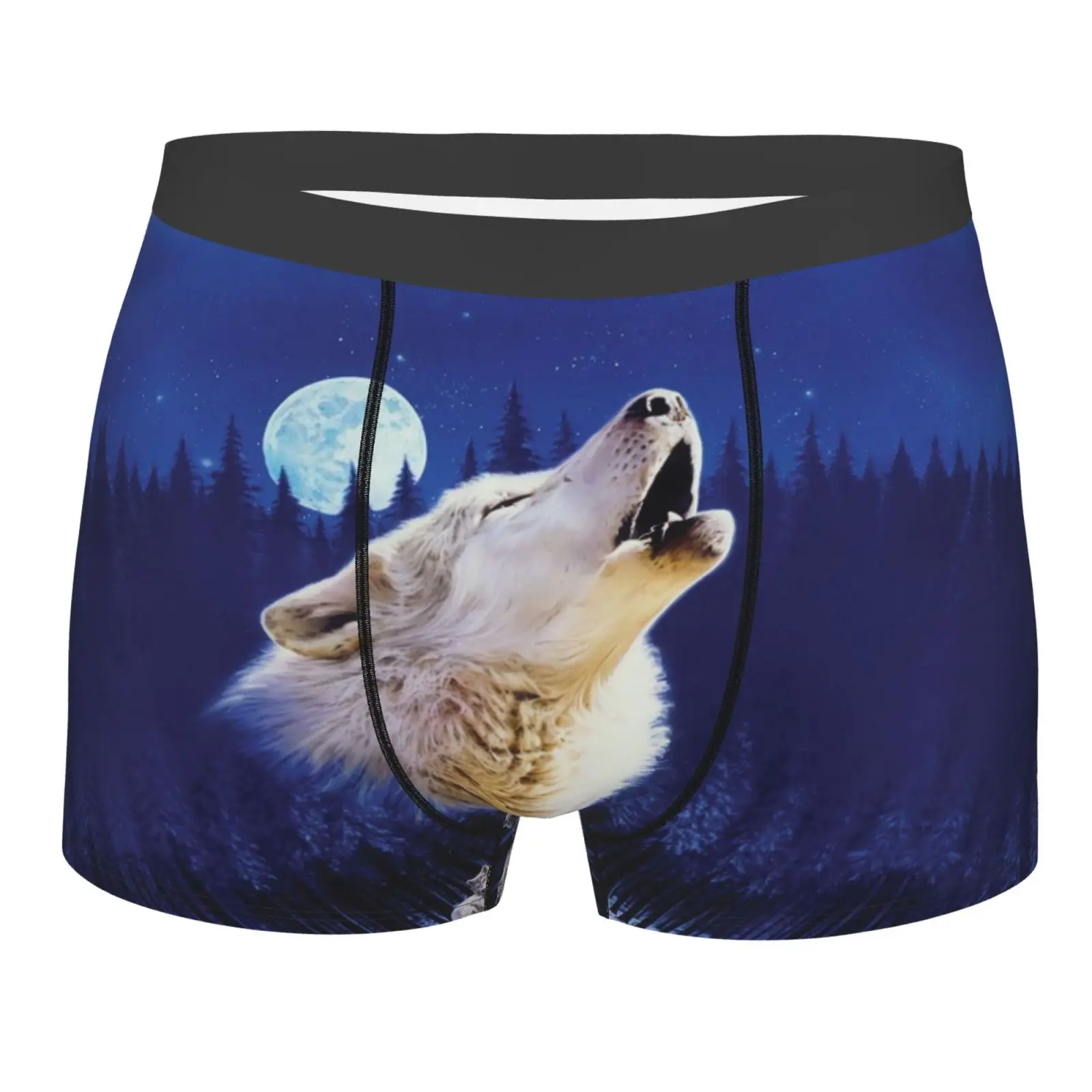Starry Night Wolf Pattern Print Men Underwear Boxers Men's Novelty Underpant Breathable Printed Male Underpants Man Boxer Briefs