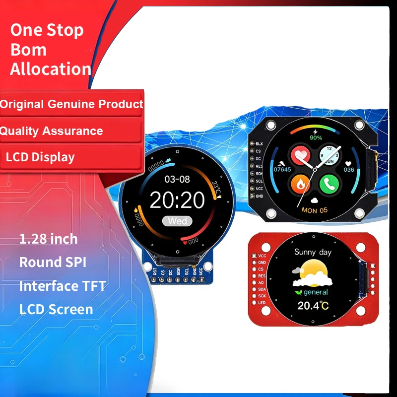 1.28 Inch Round TFT LCD Screen 240×240 High Resolution IPS Full View Angle Blue Red Black SPI Interface LCD Display for Arduino