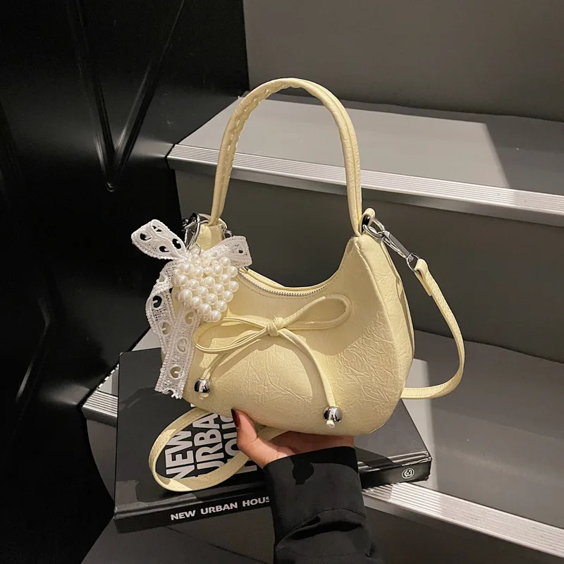 

2025 Unique Bow Crescent Moon Bag Stylish Womens Shoulder Purse Minimalist Underarm Hobo Fashion Crossbody Handbag