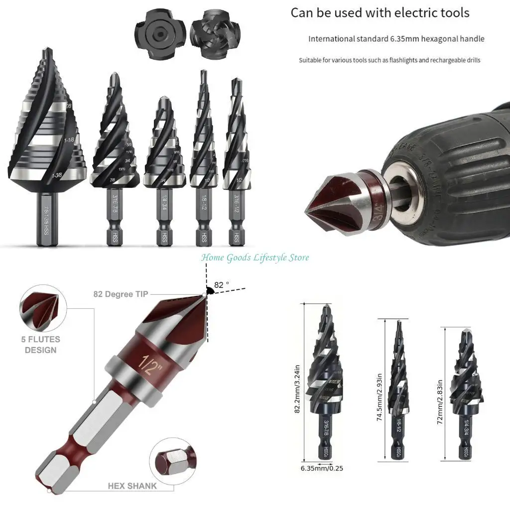 E74E Durable Carbon Steel Countersink Drill Bit Set For Wood Metal And Plastic Featuring Effective Cutting