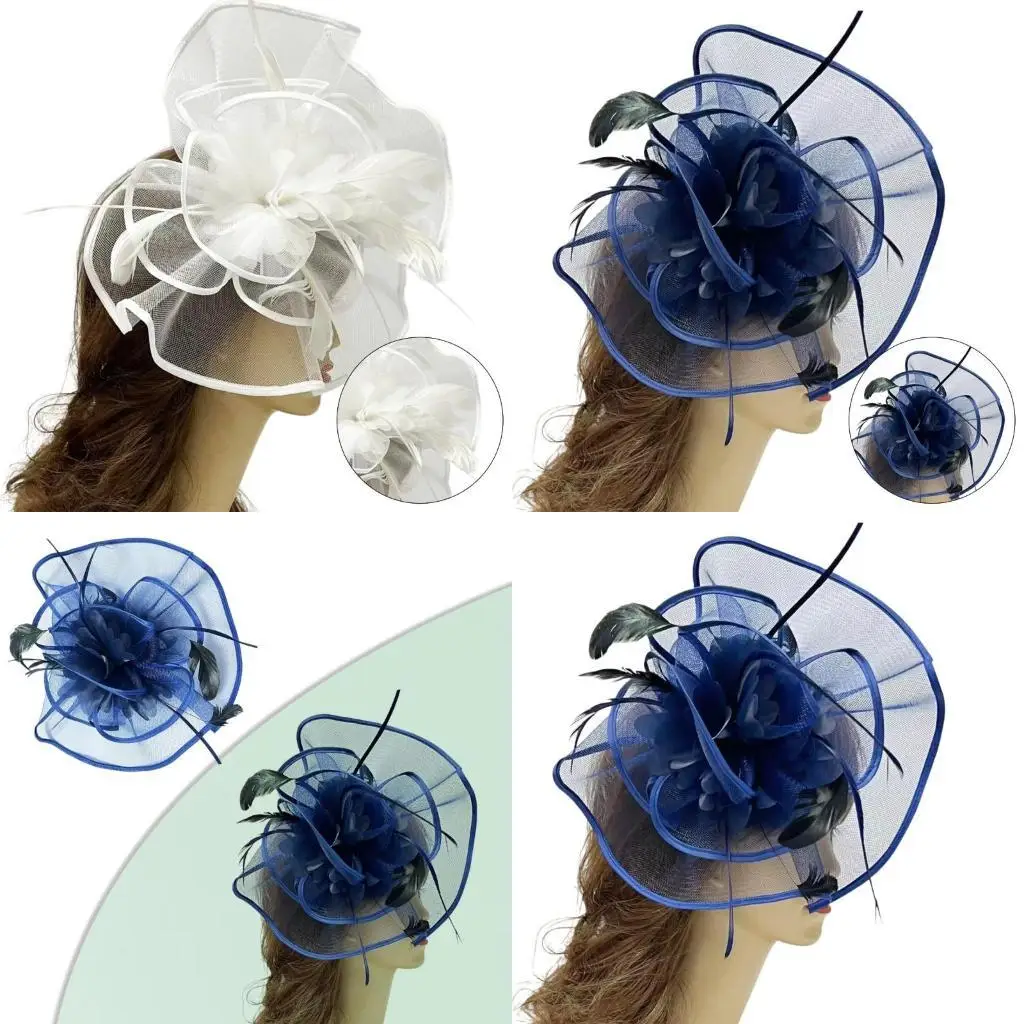 

31BB 1920s Girl Hair Clip with Flower&Yarn Decorative Fascinator Hair Clip Medieval Hair Clip for Taking Photo for Woman