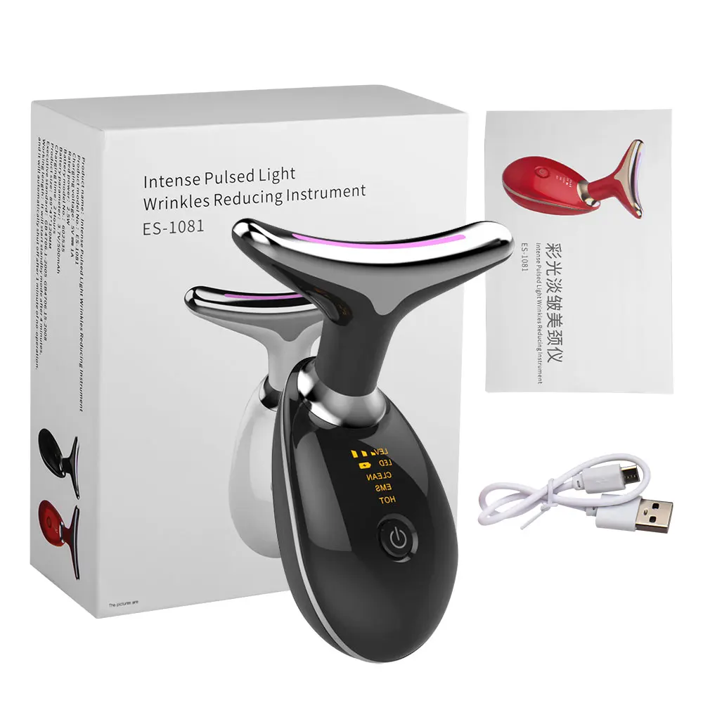 Facial Massager Led Photon Therapie Gezicht Lifting Apparaat Ems Aanscherping Verwarming Gereedschap Rimpel Remover Verminder Dubbele Kin Massager