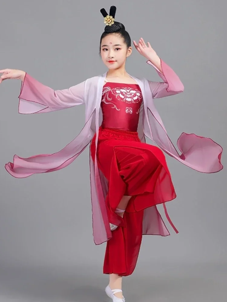 Dziecięcy strój do tańca Yangko dla dziewczynek, klasyczny kostium do tańca, odzież do ćwiczeń, chiński styl Hanfu, narodowy strój do bębna biodrowego.
