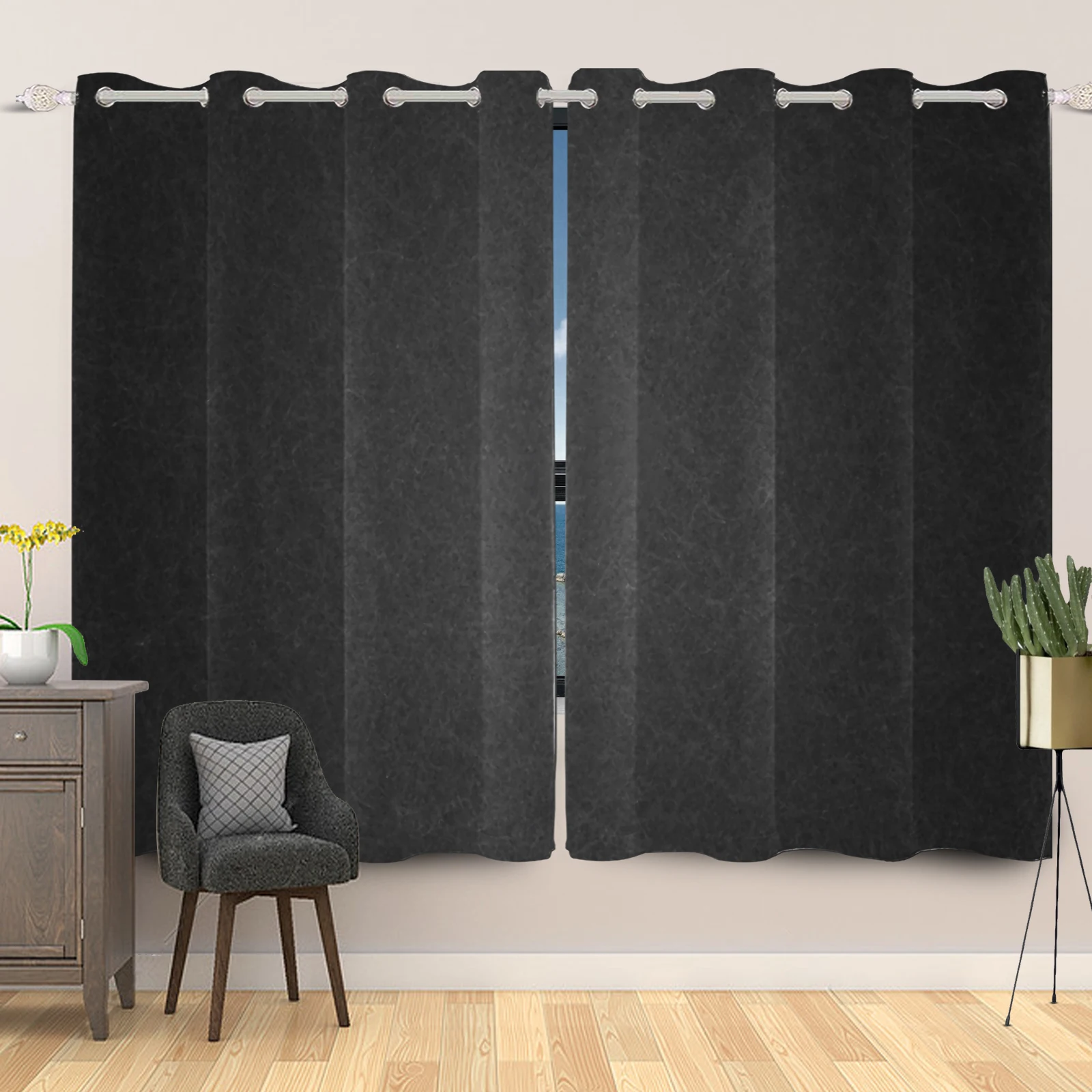 2Pc Solid Color Blackout Curtain Room Darkening And Light Reducing Curtain For Study Bedroom Kitchen Living Room Decor