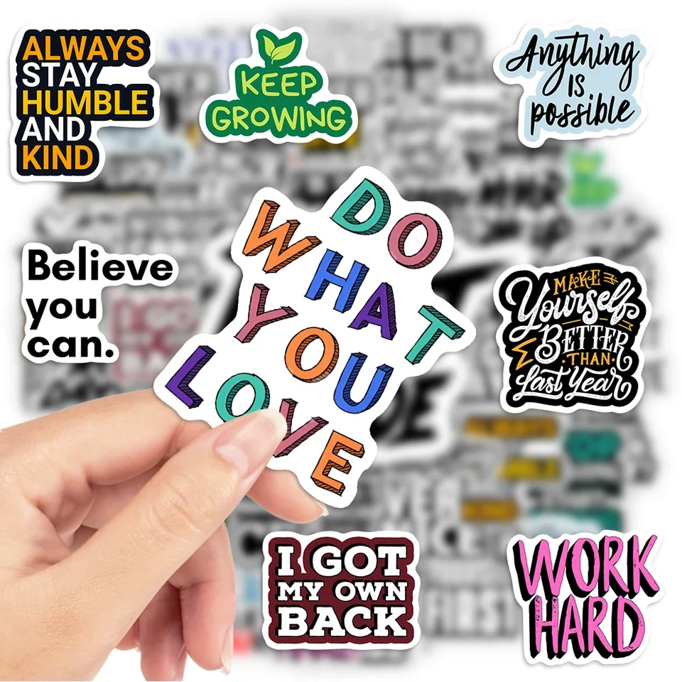 Motivational Vinyl Decals for Tech Gear & Drinkware | Waterproof Adhesive Stickers | Modern Irregular Shapes | 3–5.5 cm | Multi-