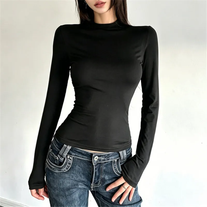 Goth Dark Mall Gothic Hollow Out Backless Bandage Pullovers Tops Women Casual Streetwear Cyber Y2K Slim Long Sleeve T-shirts