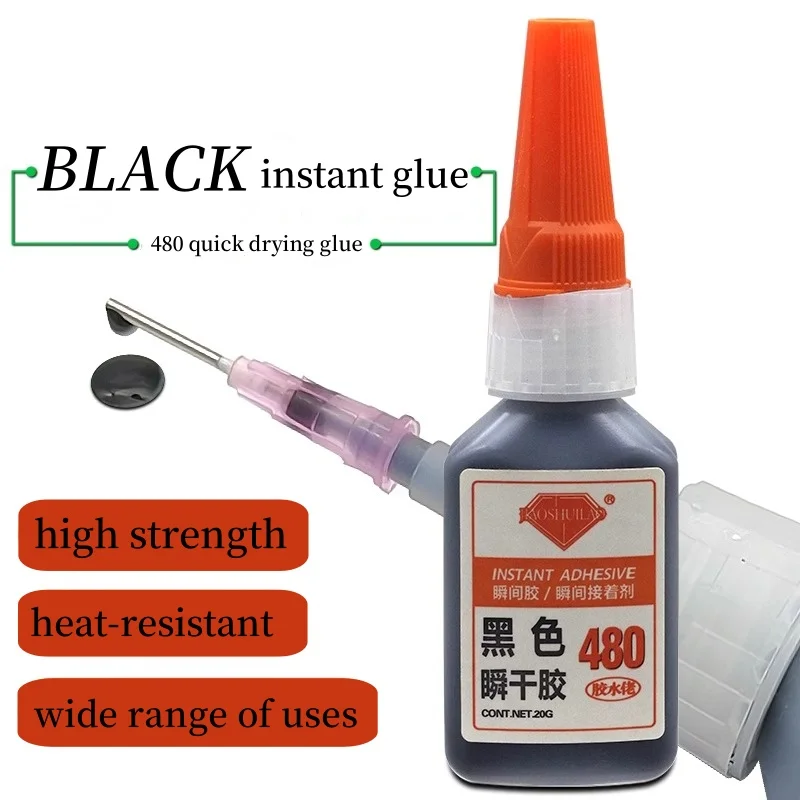 Black Instant Glue 20g Waterproof Quick Drying 480 Super Glue Plastic Adhesive Repair Tire Rubber Speaker Metal Hardware Stone