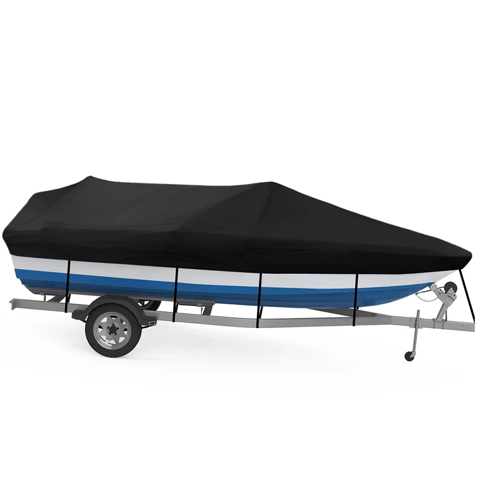 Trailerable 600D PU Oxford Boat Cover Waterproof Marine Protector For 17 19FT Runabout Bass Boat
