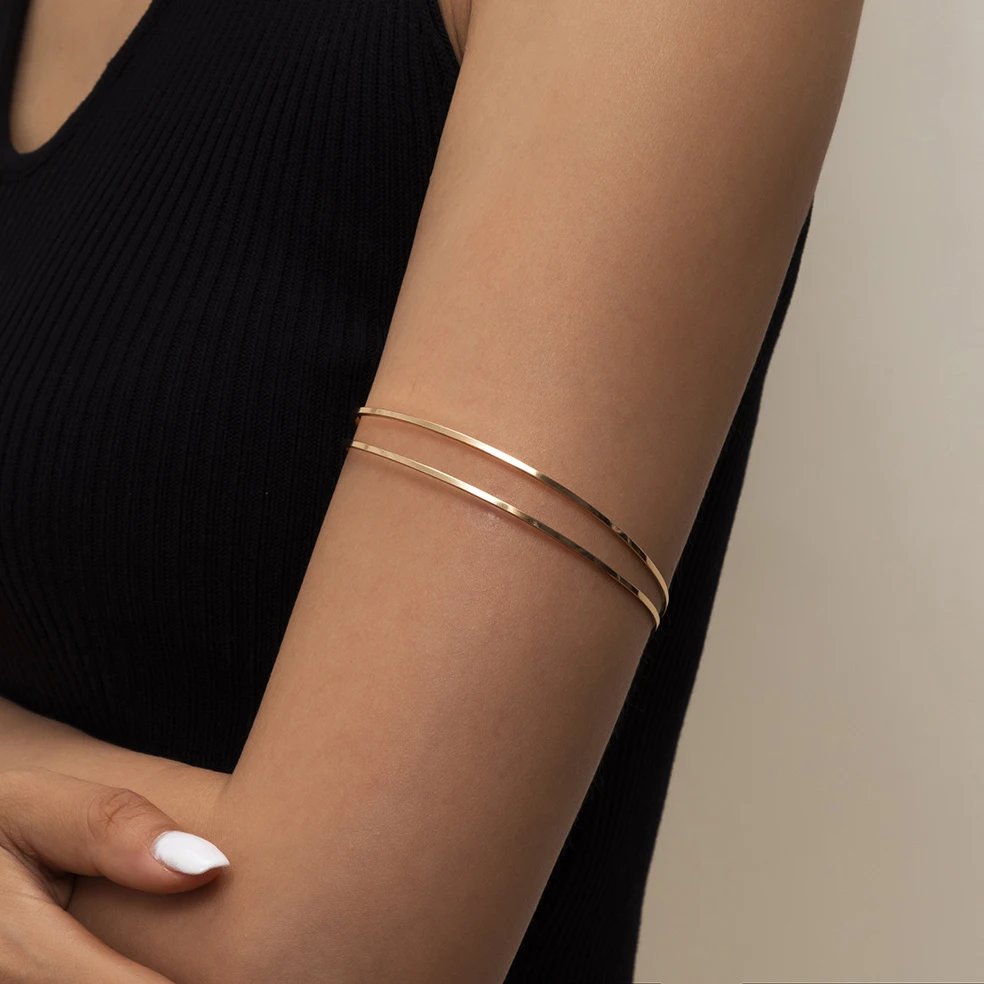 Ingemark Simple Goth Glossy Gold Color Open Cuff Bangles for Women Vintage C Shape Adjustable Arm Bracelet Grunge Jewelry Gift