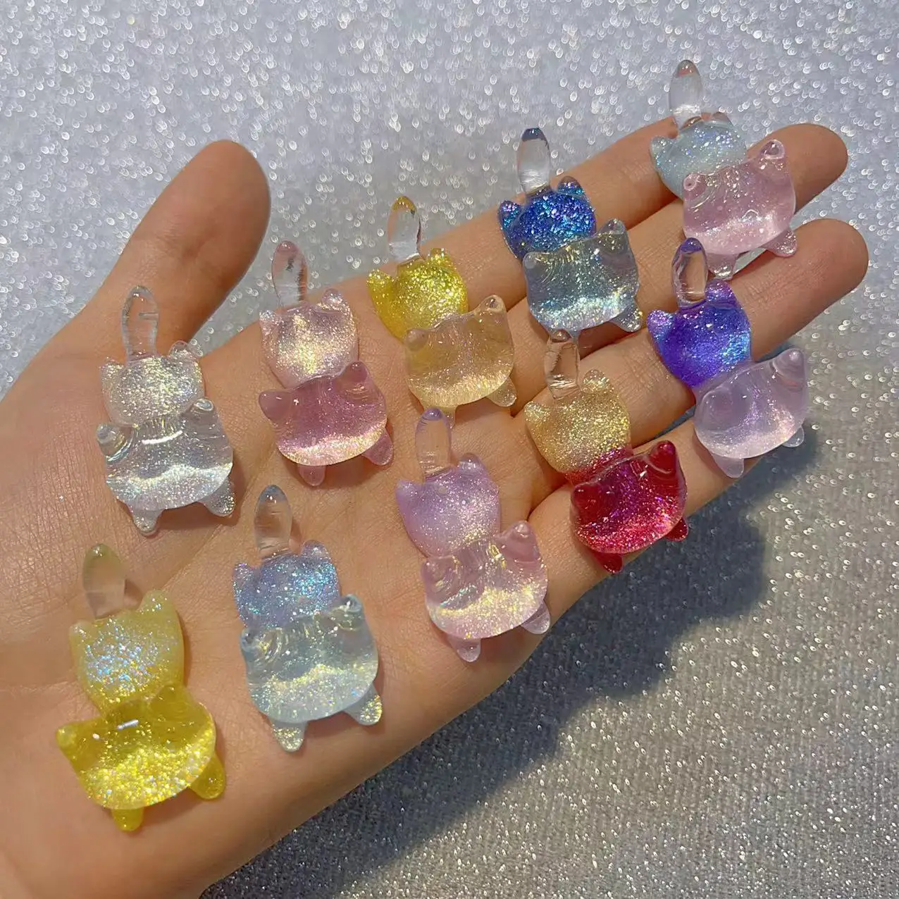 

37×19mm Firefly Luminous Lying Cat Accessories Handmade Diy Phone Case Hairpins Photo Frame Ornaments Ice Through Kitten Decor