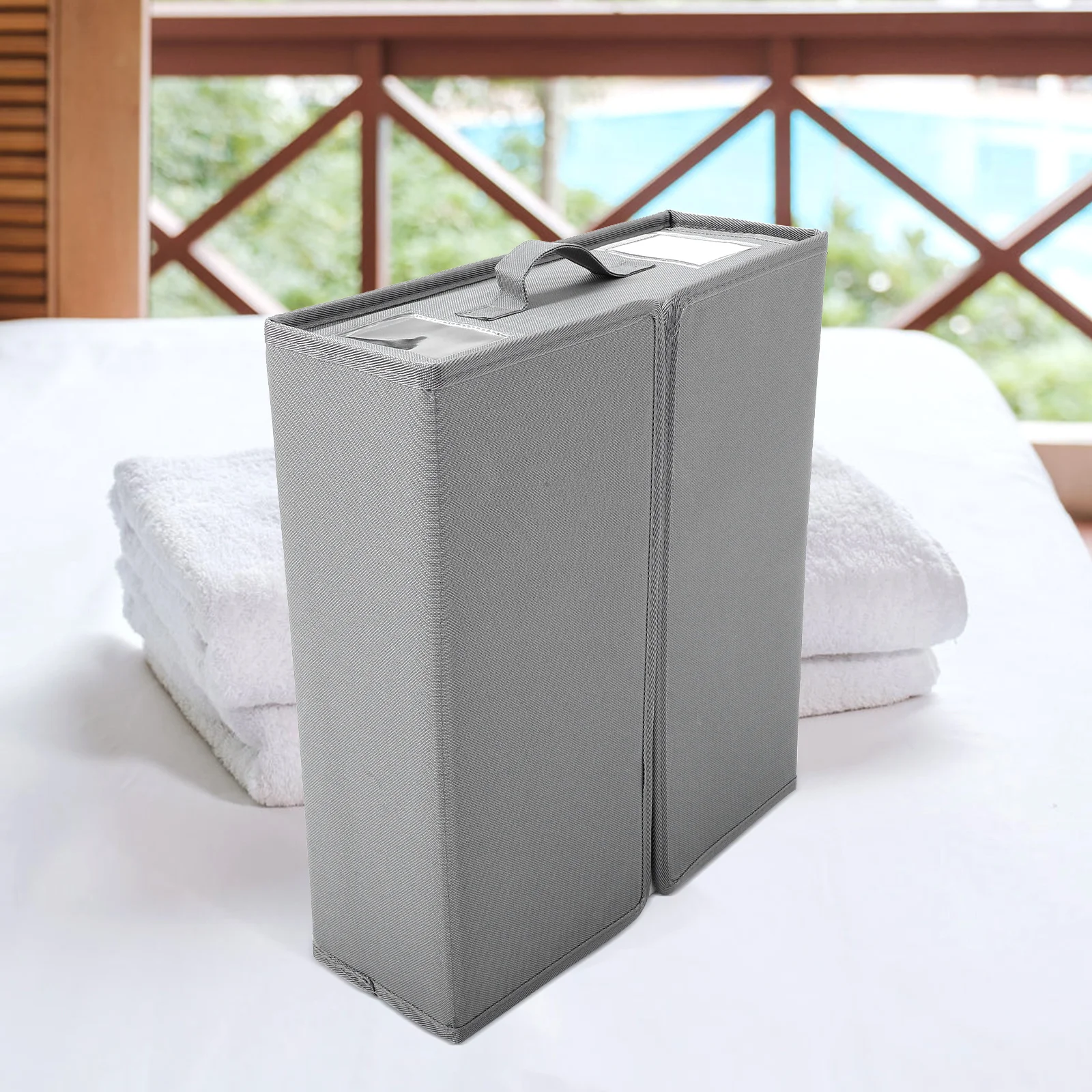 

Sheet Set Organizers and Storage Folding Box for Bedding Blankets Space Efficient Soft Touch Fabric Secure Zipper Closure Closet