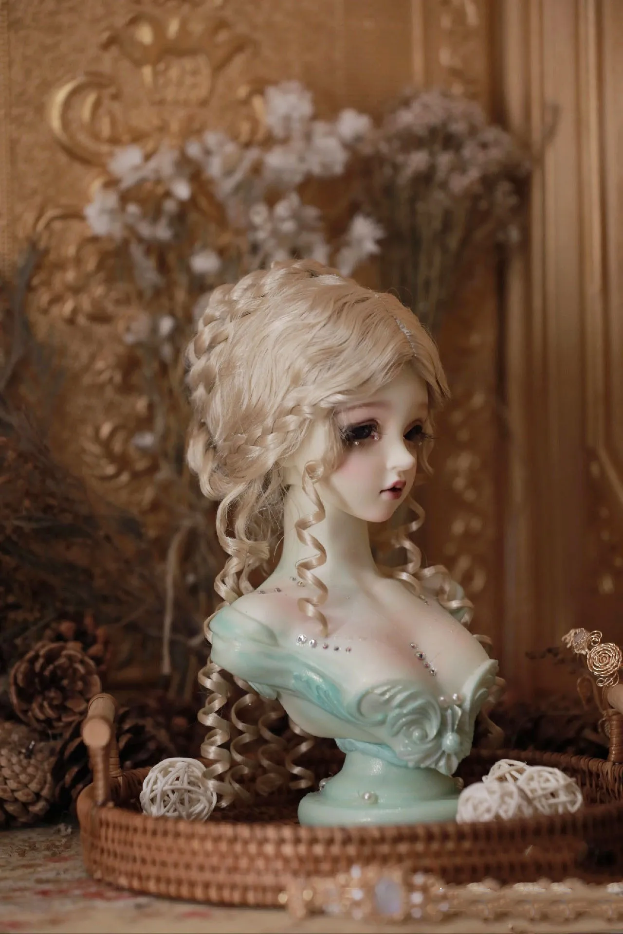 Gold Color Aristocrat Doll Curly Hair, 1/3 BJD Imitation Mohair Moulding Wig Free Shipping