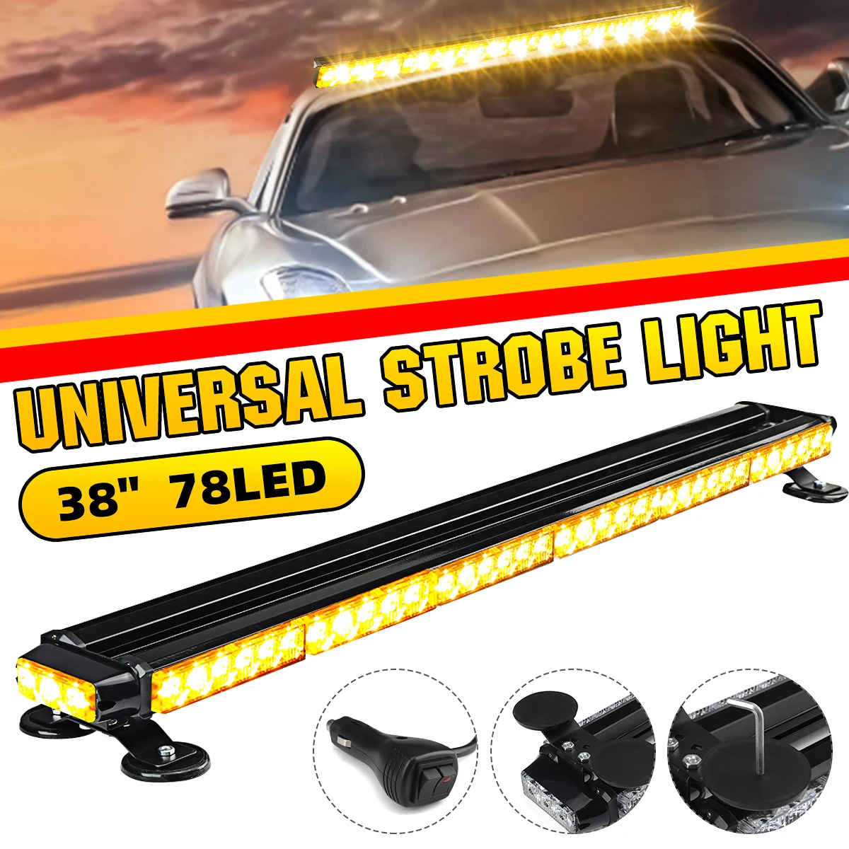 38 inch 78-LED knipperlichtbalk dubbelzijdig amber noodknipperlicht waarschuwingslamp universeel voor voertuigen auto's vrachtwagens