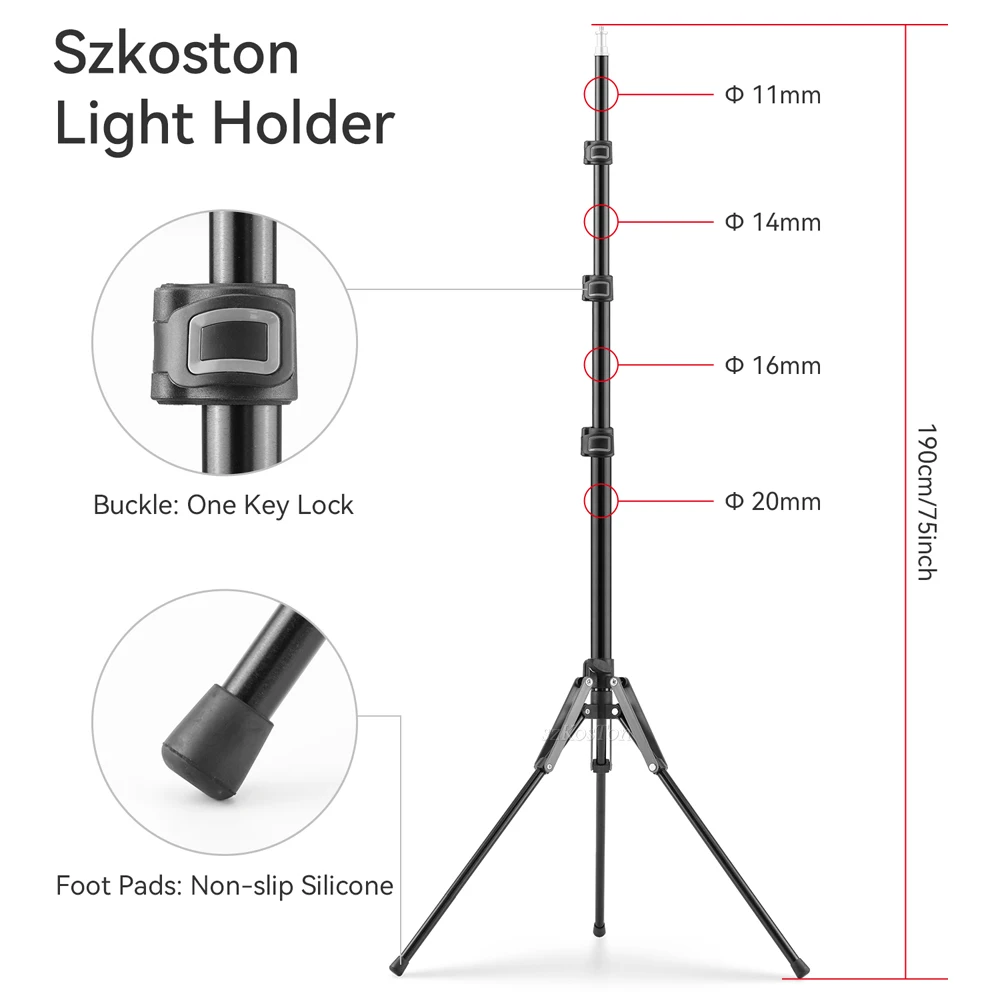 1.9M/75Inch Aluminium Light Stand Photography Light Tripod Monopod Light Bracket for LED Video Light Flash Travel 1/4 Screw